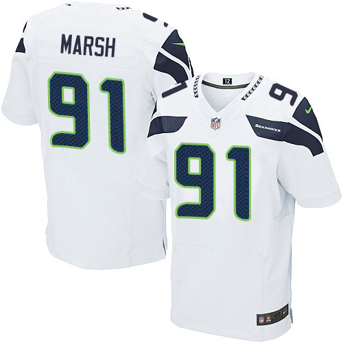 Men's Elite Cassius Marsh Nike Jersey White Road - #91 NFL Seattle Seahawks